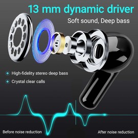 BlitexyFlow Wireless Earbuds, Ear Buds Earphones Bluetooth 5.3 USB C Mini Headphones Touch Control with Microphone Hi-Fi Stereo Sound Deep Bass CVC Noise Cancelling Water-Resistant