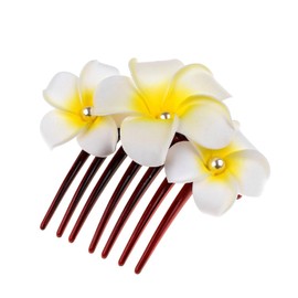 White Yellow Plumeria Flower Hair Side Comb with Pearl Hawaiian Floral Hair Clips Headpieces Flower Barrettes Insert Comb Hair Accessory for Bride Bridesmaids Wedding Party