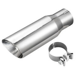 SVULK 2.5" Stainless Steel Exhaust Tip, 2.5 Inch Inlet to 3 Inch Outlet, 12"/305mm Long Polished, Clamp on Exhaust Tailpipe Tip, Double Wall & Slant Cut Exhaust Finish Tailpipe with Clamp