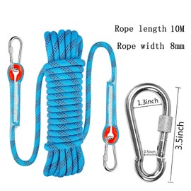 Climbing Rope Safety Rope 10 m, Outdoor Climbing Rope 8 mm, Static Safety Climbing Rope, Climbing Safety Rope, Nylon Outdoor Rescue Rope, High Strength Rope with Carabiner for Campin Hiking