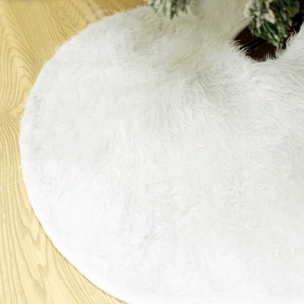 Joiedomi 91cm Christmas Short Faux Fur Tree Skirt (White) Soft Classic Fluffy Faux Fur Tree Skirt for Christmas Tree Decorations