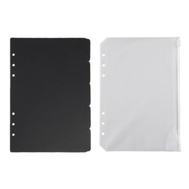 Panda Family Index Sheet, A5, 6 Holes, Clear Zippered Pockets, Set of 2, Paper, Headers, Dividers, Binder Pockets, 5 Sections, 5 Pieces, Black