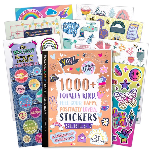 Fashion Angels 1000+ Kindness Stickers for Kids Positive Affirmation & Mental Health Stickers - 40-Page Sticker Book for Scrapbooks, Planners, Rewards, Ages 6+