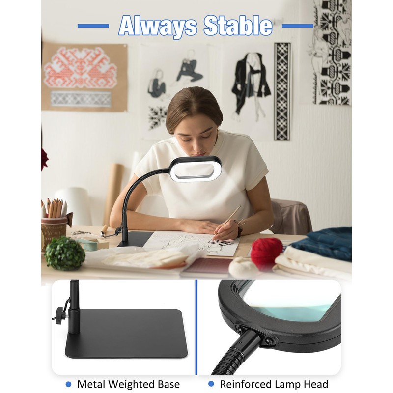 IVMAIE 10X Magnifying Glass with Light and Stand LED Magnifier