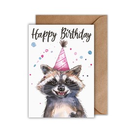 WBdesignz Birthday Card with Envelope - Raccoon Birthday Card "Happy Birthday Greetings Card for Birthday" (A6)
