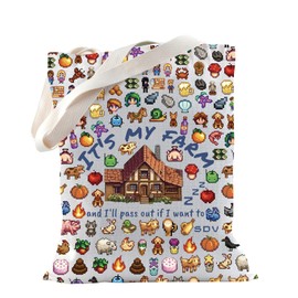 Stardew Video Game Merch Stardew Gift Game Tote Bag for Gamer Farming Game Lovers Gift Junimo Planter Farmer Gift (MY FARM Tote)