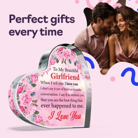 My Beautiful Girlfriend Gifts - I Love You Romantic Acrylic Heart Gift For Women, Anniversary Plaque for Girlfriend, 100mm x 100mm Present For Anniversaries Birthday Christmas