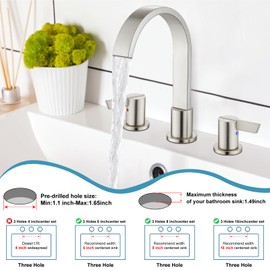 Midanya 8 inch widespread bathroom sink faucet,Waterfall 3 Holes 2 Handles Bathroom Faucet Morden 8" Vanity Faucet for Bathroom sink with Pop Up Drain and Water Supply Lines,Brushed Nickel