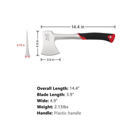Camping Axe & Hatchets 2Pack Set - 14.4" Camping Hatchet with Forged Steel Construction & Ergonomic Shock-Absorbing Grip (Red