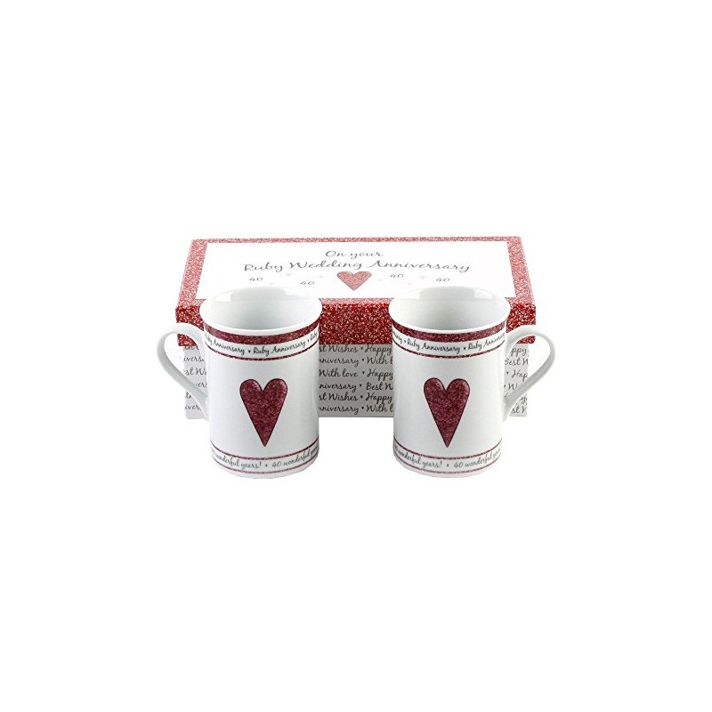 Pair of Gift Boxed Ruby Anniversary Mugs - 40th Anniversary