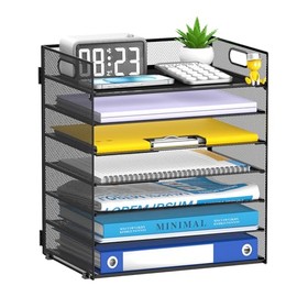 Organizador de papel de 7 niveles para escritorio, bandeja de cartas con asa, organizador de archivos de escritorio de malla, organizadores de espacio