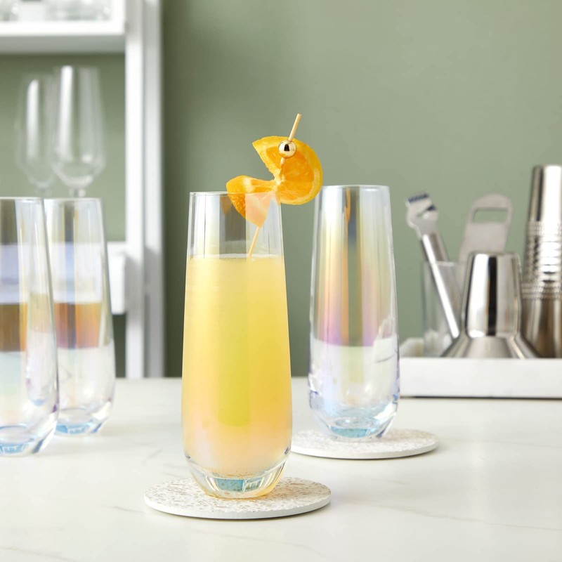 Sparkle and Bash Iridescent Stemless Champagne Flutes & Mimosa Glasses,