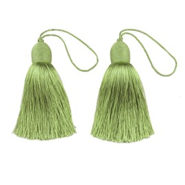 Fenghuangwu 2pcs Tassel Charms Polyester Key Tassels with Loop,DIY Handmade Craft Accessories of Home and Furniture Decoration(Green)