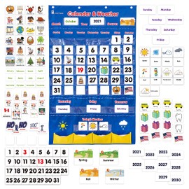 Calendar and Weather Pocket Chart for Kids Learning from Home and School, Homeschooling or Classroom for Teachers, Essential for Helping Young Students - Learn Tower Multi Color