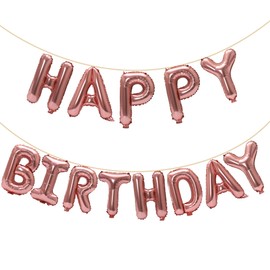 YPSelected Happy Birthday Balloons Banner 16 Inch Hanging Birthday Balloons 3D Silver Foil Letter Balloons for Kids and Adults Birthday Party Decorations Supplies (Pink)