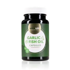 WellLife Garlic Fish Oil Capsules High Dose Vitamin E Omega 3 EPA & DHA Triglyceride Shape Support Heart Circulation Blood Pressure Management 60 Tablets