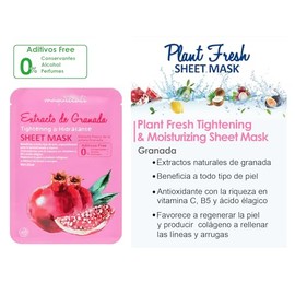 Kit de 8 Mascarillas Faciales Sheet Tela, Extracto Natural de Fruta Aguacate Granada Coco y Maracuya, Aditivos Free, Skin Care Mascarilla Facial Hidra