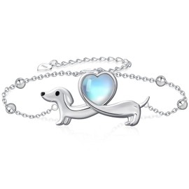 qielizhu Dachshund Gifts Dachshund Bracelet 925 Sterling Silver Dachshund Bracelet for Women Cute Wiener Dog Bracelet Dachshund Jewelry Gifts for Women and Dachshund Lovers