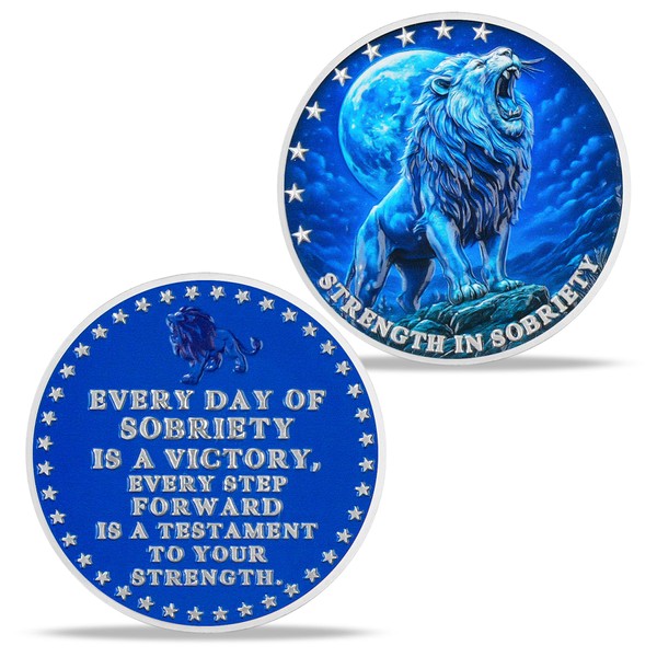 Imasoner Lion Sobriety Coin for AA Recovery – Strength in