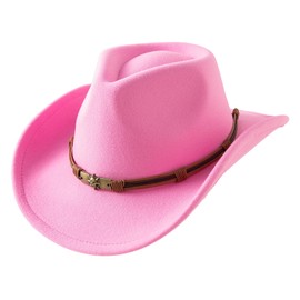 JOYEBUY Cowboy Hats for Kids Vintage Wide Brim Felt Cowboy Hat Girls Cowgirl Hat with Belt Buckle (US, Age, 6 Years, 12 Years, Dark Pink)