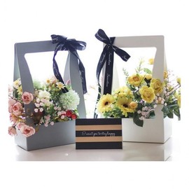 Ribbon-Wrapped Floral Gift Paper Bag Gift Flower Box/Brown