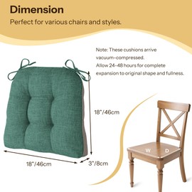 FlyGulls Non Slip Chair Cushions for Dining Chairs Set of 4 Kitchen Chair Cushions 18"x18"x3" Turfted Chair Pads Comfortable and Soft Seat Cushion with Ties, Green