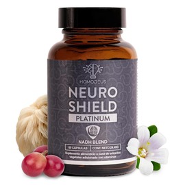 Neuro Shield Platinum | Nootrópico Hongo Melena de León Bacopa NAD CoQ10 Resveratrol L-Tirosina N-Acetil Carnitina Vitaminas B | Rendimiento Mental | 