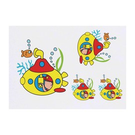 4 x 'Submarine Boy' Temporary Tattoos - Water Resistant, Skin-Safe, Non-Toxic Transfers, Mixed Sizes (TO00081050)