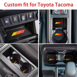 LOCOY Center Console Liner for Toyota Tacoma Accessories 2016 2017 2018 2019 2020 2021 2022 2023 Double Cab Cup Holder Insert, Door Pocket Pad, Tricolor Interior Mat (Yellow-Orange-Red, Black Trim)