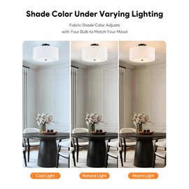 VONLUCE Semi Flush Mount Ceiling Light, 13'' Ceiling Light Fixture with 2-Layer Fabric Shade, 3-Light Modern Drum Light Fixture for Bedroom Living Room Entryway Hallway, White Shade & Nickel Finish