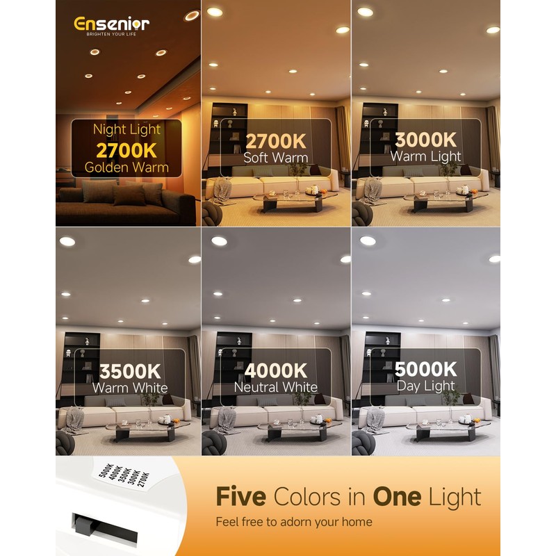 Ensenior 5/6 Inch 5CCT LED Can Lights with Night Light