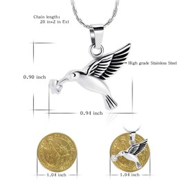 Hummingbird Cremation Jewelry Keepsake Stainless Steel Human Pet Urn Necklace for Ashes for Women Men Memorial Pendant