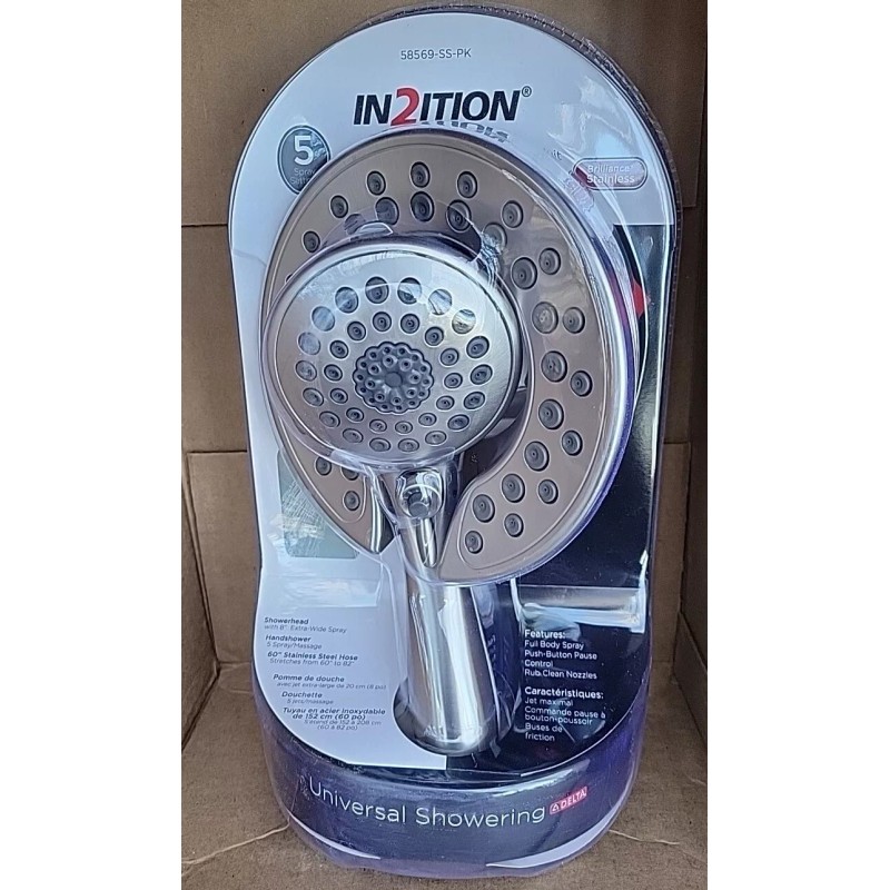 Delta 58569-SS-PK In2ition 2in1 5-Spray Dual Fixed Handheld ShowerHead Stainless
