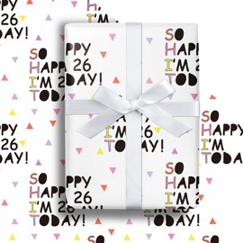 LeZakaa 26th Birthday Wrapping Paper Roll, Pink SO HAPPY I'M 26 TODAY!, for Age 26 Girls, Women, Adults, Friends Birthday Holiday Party Gift Wrap Mini Roll, 17 inches x 16.4 Feet (23.2 sq.ft.)