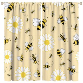 Kids Bee Blackout Curtain Cute Floral Window Curtain Bees Farmhouse Sunlight Filtering Drapes Rod Pocket Living Room Kitchen Cafe Dining Room Bedroom 2 Panels 42x45 in