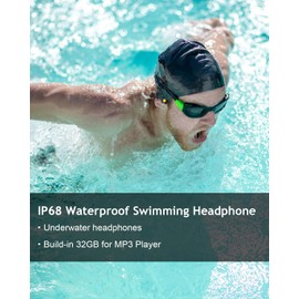 LOBKIN Swimming Headphones Underwater, Bone Conduction Headphones, IP68 Waterproof Bluetooth 5.3 Open Ear Headphones with Mic, 32GB MP3 Player Memory for Swimming, Running, Cycling, Sport