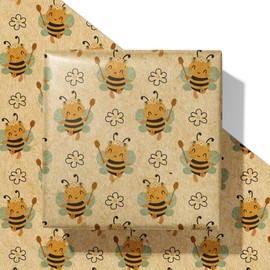 SaringSwoon Kraft Bee Wrapping Paper for Kids Adults - Cute Animals Gift Wrap With Honeybee Design for Birthday Baby Shower Mother's Day or Spring Party - 28×40 Inches, 4 Folded Sheets