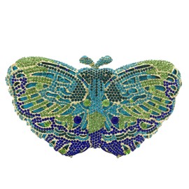 Boutique De FGG Butterfly Clutch Minaudiere Bag Women Rhinestone Evening Handbags Bridal Wedding Crystal Clutch Purse,Mini, Green 11, Mini