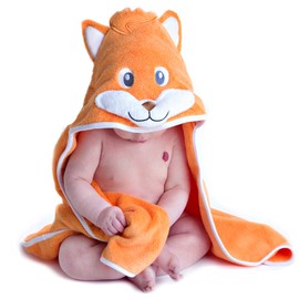 Little Tinkers World Hooded Baby Towel - Fox Design - Ultra Soft and Absorbent - Durable Baby Towel with Hood - Perfect for Girls and Boys