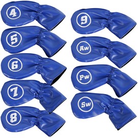 anddat Iron Headcover, Wedge Cover, PU Leather, Set of 9, Embroidery, Golf Club, Men's, Accessories, Sports Gear, Present, Celebration (Blue) Hirota, Bulk Sale, Sold Separately, No. 4, Zipper, Single