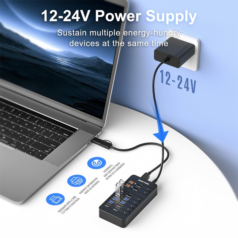 SENTANK Powered USB Hub,14 Ports USB Data Hub Splitter with
