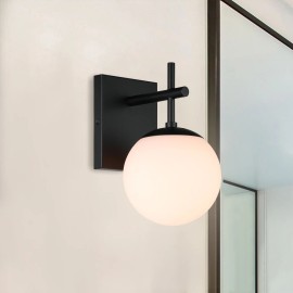 US  Glass Ball E26 Nordic Modern Wall Mounted Sconce Reading Light Bathroom Vanity Lighting Wall Lamp for HomeBody color: Matte Black, Lamp Power(W): 60, Lamp Sizes: 1- Light