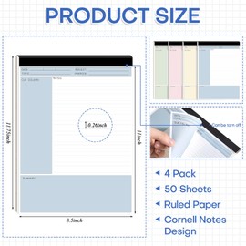 gisgfim 4Pack Cornell Notes Notebook - Colored Notebook Paper 8.5 x 11 Inch Perforated Pages Cornell Note Taking Notebook for School, College, Classroom, Meetings and Work