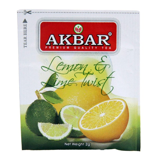 Akbar | Lemon Lime Twist Tea | Food Service Pack | 100% Single Origin | Pure Ceylon Black Tea with essence of real lime | Pack of 100