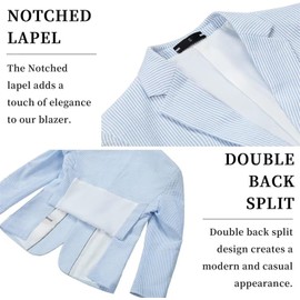 Mens Seersucker Suit 2 Piece Regular Fit Beach Striped Blazer and Pants Suits Men Wedding Casual Prom Summer Wear Tuxedo Sets Light Blue L