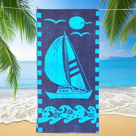 l&j Strandtuch aus Baumwolle, 160 x 90 cm, sandabweisend, Strandtuch, Badetuch für Erwachsene, schnelltrocknend, tragbares Reisetuch, Fitness, Yoga, Sauna, Camping, Fitnessstudio (Boot)