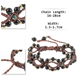 Nupuyai Handmade Braided Bracelet for Women, Boho Layered Obsidian Crystal Stone Beaded Bracelet Adjustable