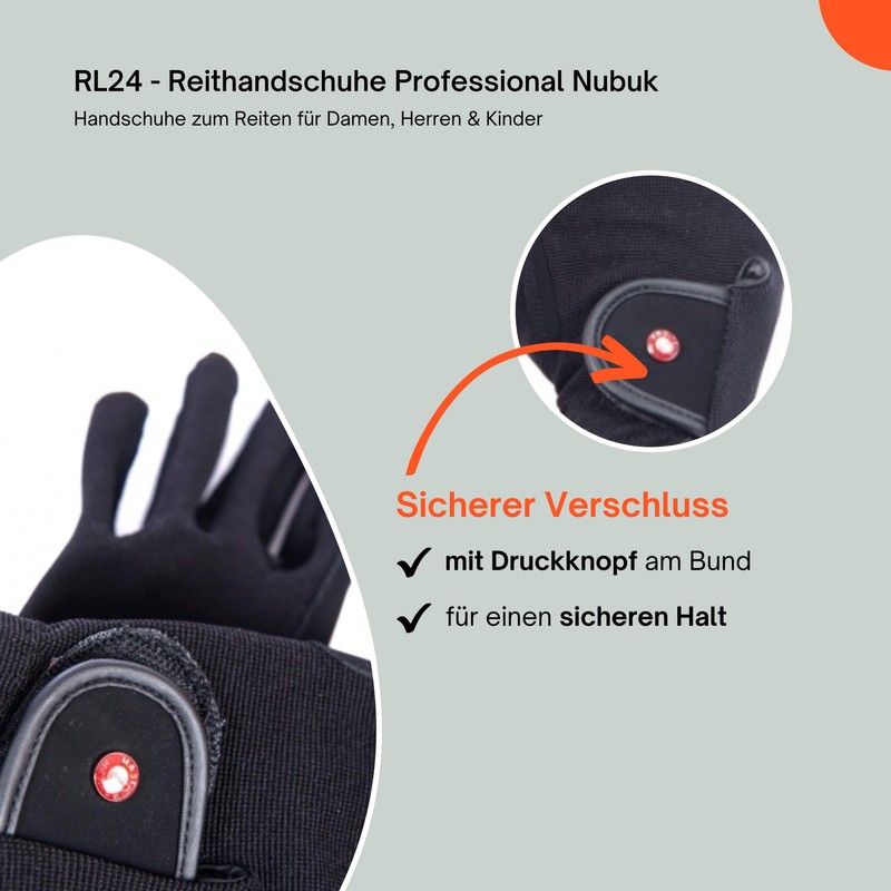HKM by Reiterladen24 Professional Riding Gloves, Nubuck Imitation Leather, black,