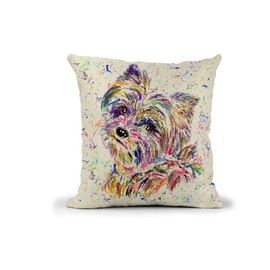 Vixar Yorkshire Terrier Yorkie Dog Pet Watercolour Rainbow Art Linnen Cushion With filling or cover only, 40x40cm, gift, christmas, Birthday (Cover only)
