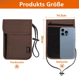 Travel Neck Pouch Men's Neck Pouch Boys Anti-Theft RFID Protection Travel Purse, Caffeine Brown, Economy, sports